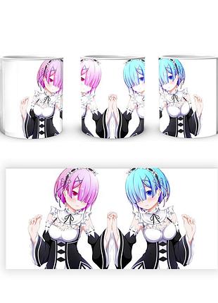 Кружка geekland re:zero. жизнь с нуля в альтернативном мире рем и рам держатся за руки rz.02.358