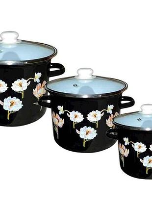 Набір посуду 3 предм. i754 квіткова фантазія (чорна) тм idilia