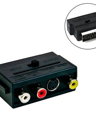 Перехідник scart — 3 rca+s-video "sh 3009" аудіо-відео адаптер, перехідник 21-пін скарт тюльпан
