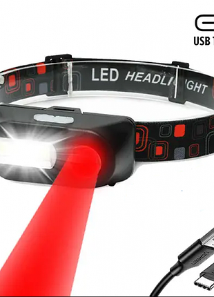 Ліхтар налобний із червоним світлом bl-1804-red+cob універсальний із зарядкою usb