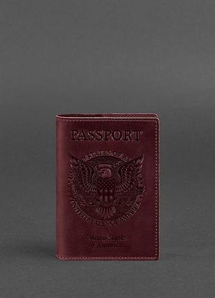 Кожаная обложка для паспорта с американским гербом бордовая