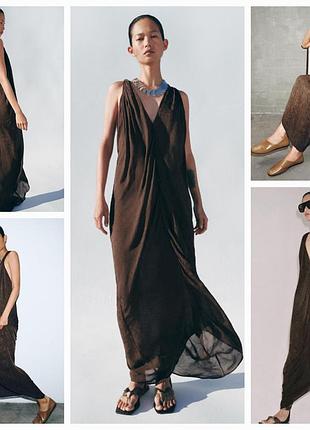 Zara zw collection эффектное длинное платье шоколадного цвета из 100% вискозы. очень крутое.