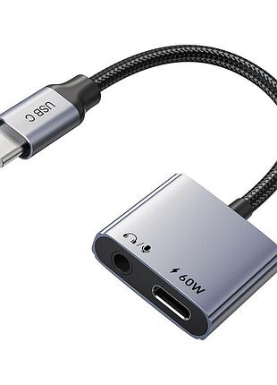 Аудіо адаптер cabletime usb type-c (m) - 3.5 мм (f) / type-c (f) pd60w (cpa1g)