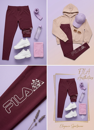 Теплые оригинальные лосины fila на флисе s-m бордовые спортивные леггинсы фила винны с начесом высокая посадка для зала