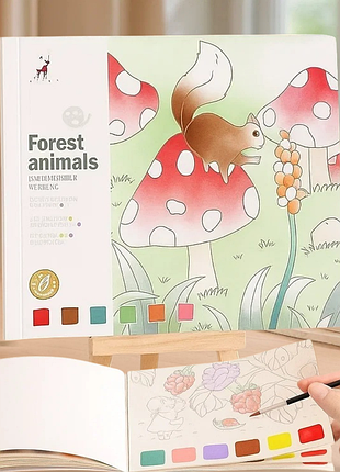 Альбом для раскрашивания с акварельными красками раскраска "forest animals" для творчества и живописи