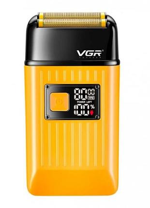 Электробритва vgr v-357 шейвер, двойное лезвие, 2 насадки, выдвижной триммер, ipx6 золотой