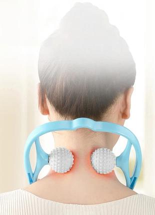 Ручний роликовий масажер для шиї massager of neck kneading синій, масажер для ніг, спини, рук