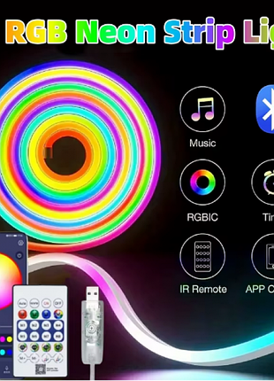 Гнучка неонова стрічка rgb (5 м) з bluetooth і пультом від usb працює через програму lotuslamp x