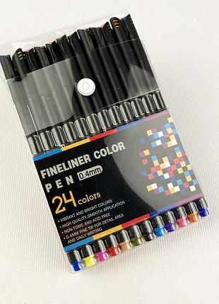 Набор разноцветных линеров ручек fineliner color в кейсе 24 цвета профессиональный набор для скетчей
