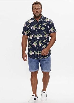 Jack & jones нова чоловіча гавайська темно-синя сорочка з коротким рукавом з яскравим тропічним принтом xl