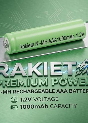 Акумулятор ааа rakieta ni-mh, 1.2v, 1000 ma, зелений, акумуляторна батарея мізинчикова
