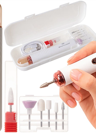 Фрезер для манікюру та педикюру beautylushh 3 рівні швидкості 15 000 об./хв набір 6 фрез + алмазна фреза (25805)