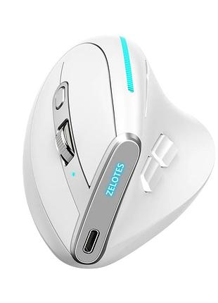 Вертикальная мышь беспроводная zelotes f-36 с аккумулятором и rgb подсветкой 2,4g+bluetooth white