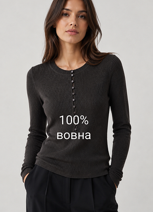 Новий вовняний лонгслів в рубчик р-р l.