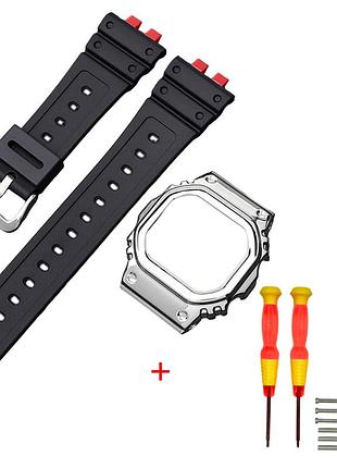 Ремінець + безель (рант) для casio g-shock gmw-b5000 red-black si