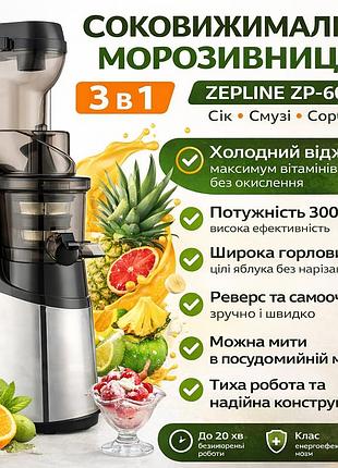 Соковижималка-морозивниця 3 в 1 zepline zp-6058, 3000 вт — холодний віджим, смузі, сорбет