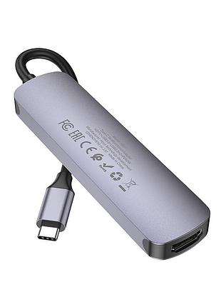 Usb-хаб hoco hb27 type-c multi-function converter(hdtv+usb3.0+usb2.0*2+pd) metal gray 4