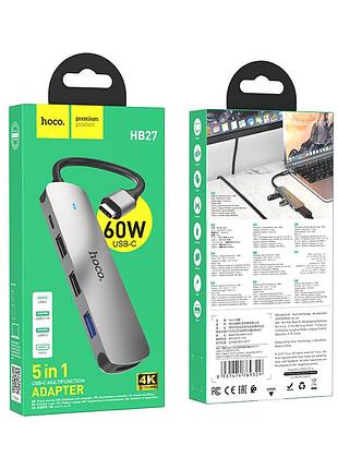 Usb-хаб hoco hb27 type-c multi-function converter(hdtv+usb3.0+usb2.0*2+pd) metal gray 7