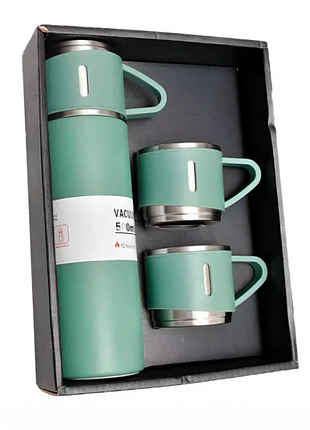 Подарочный набор vacuum flask set вакуумный термос из нержавеющей стали 3 чашки матово зелёный