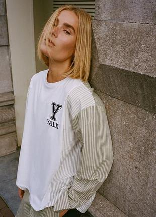 Жіноча оверсайз сорочка світшот в стилі печворк zara/ сорочка джемпер з бавовни оверсайз з лого yale в смужку s/m
