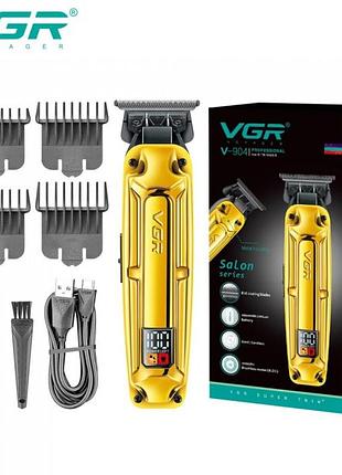 Аккумуляторная машинка для стрижки vgr v-904 gold, 4 насадки, 2000 mah, led display дисплей