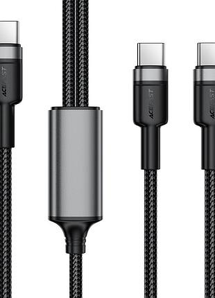 Кабель acefast c22-02 usb-c to 2*usb-c 100w aluminum alloy charging data cable black