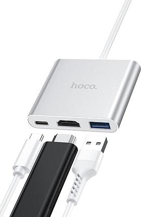 Usb-хаб hoco hb14 easy use type-c adapter(type-c to usb3.0+hdmi+pd) silver 6