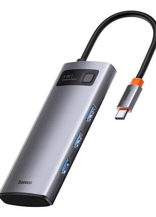Usb-хаб baseus metal gleam series 5-in-1 multifunctional （type-c to hdmi*1+usb3.0*3+pd*1)