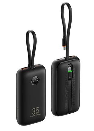 Внешний аккумулятор veger 10000 mah with built-in cables type c / lightning pd qc3.0 35w k1 (w1188) black