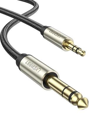 Аудиокабель ugreen av127 3.5mm male to 6.35mm male, trs stereo audio cable, nylon braid, 2m gray