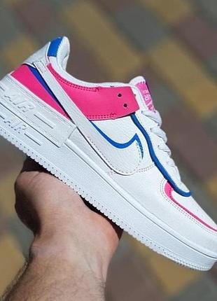 Кроссовки nike force белые женские кожаные форсы разноцветные найк shadow (размеры: 36,37,38,39,40,41)