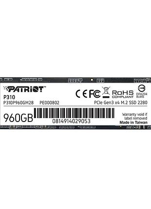 Накопичувач ssd m.2 patriot p310 960gb nvme 2280 pcie 3.0x4 3d nand tlc