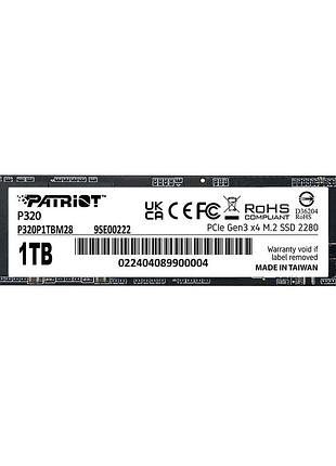 Накопичувач ssd m.2 patriot p320 1tb nvme 2280 gen3.0 x4 3d tlc