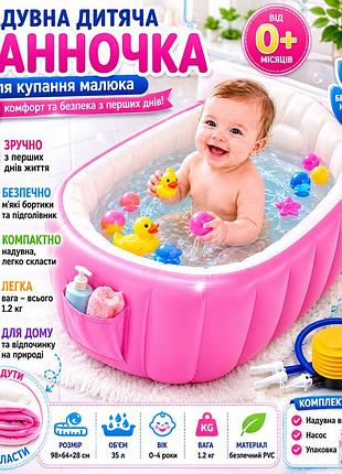 Детская надувная ванна с насосом, розовая