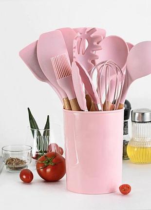 Набір кухонного приладдя 12 предметів силіконовий kitchen set рожевий