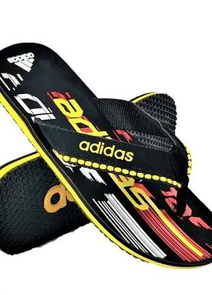 Чоловічі в'єтнамки тапочки adidas шльопанці чорні з жовтим шльопанки адідас (розміри: 45)