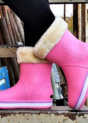 Женские резиновые полусапожки crocs розовые сапоги кроксы теплые зимние (размеры: 36,37,38,40,41) - 23