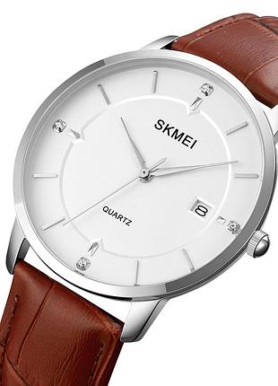 Skmei 1801lsibn silver-white brown leather 2