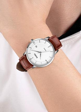 Skmei 1801lsibn silver-white brown leather 3