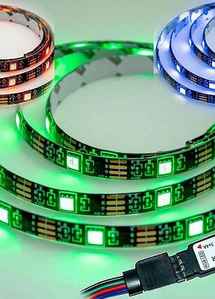Светодиодная led лента с пультом 5050 черная на 2м. rgb диодная + ргб лед контроллер