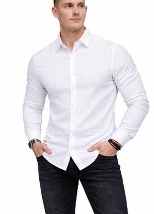 Классическая белая мужская рубашка h&amp;m slim fit (easy iron)
xl
