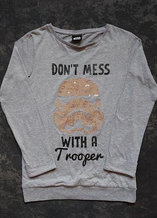 Сірий лонгслів/кофта для дівчинки star wars «dont mess with a trooper», серый лонгслив
