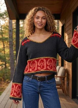 Джемпер розмір м 38 светр сірий жіночий женский светр графіт орнамент етно этно б/у