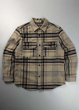 Чоловіча сорочка в клітинку h&m regular fit m бежева тепла фланелева