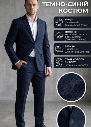 Костюм мужской h&amp;m темно-синий, пиджак eur 46 брюки eur 48, костюмная ткань