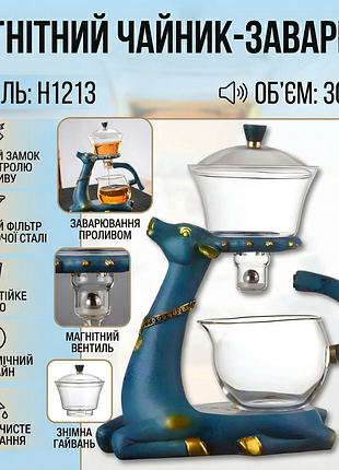 Чайник-заварник с магнитным дозатором и стеклянной чашей 300мл h1213