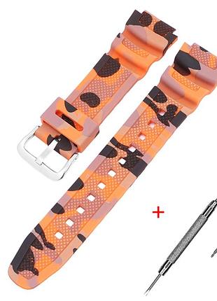 Ремешок для casio g-shock aq-s800/ae-1200 camo orange sl