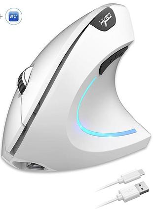 Hxsj вертикальная мышь беспроводная, безшумная hysj т22 с аккумулятором и rgb подсветкой 2,4g+bluetooth white