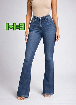 💝1+1=3 шикарні сині джинси кльош висока посадка denim co, розмір 50 - 52