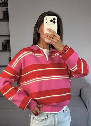 Светр поло zara рожевого кольору у смужку